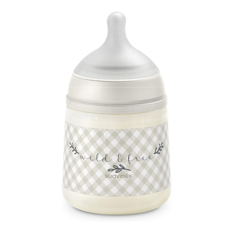 Suavinex, 150ml Bottle with Physiological SX Pro Silicone Teat with Anti-Colic Valve, Slow Flow (S) for Breast and Artificial Milk or Water, Babies +0 Months and Newborns, Wild&Free Beige
