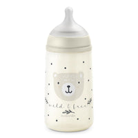 Suavinex, 270 ml Bottle with Physiological SX Pro Silicone Teat with Anti-colic Valve, Medium Flow (M), for Liquids, Milk, Juice or Water, Babies +3 Months. Wild&Free Beige_1