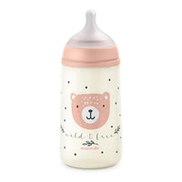 Suavinex, 270 ml Bottle with Physiological SX Pro Silicone Teat with Anti-colic Valve, Medium Flow (M), for Liquids, Milk, Juice or Water, Babies +3 Months, Wild&Free Pink_1