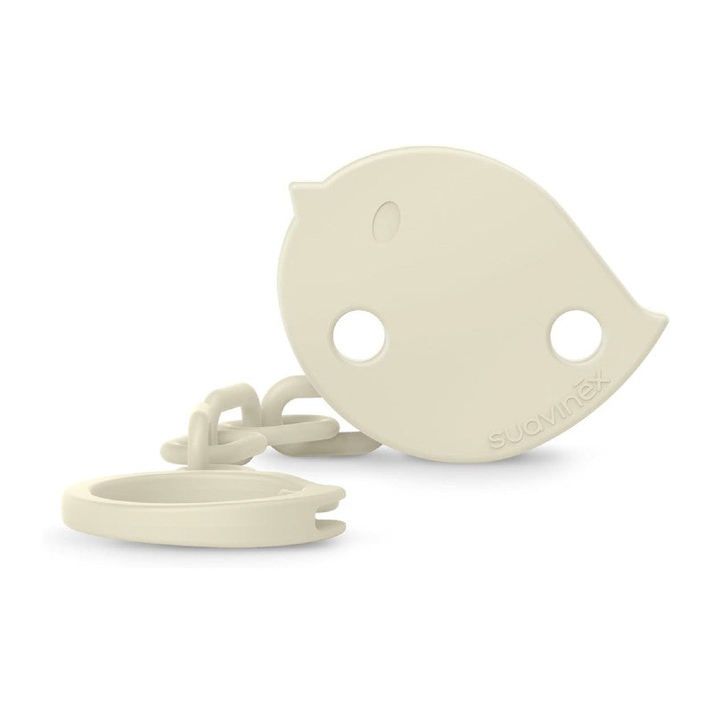 Suavinex, Pacifier Holder, Baby Pacifier Chain, Clip with Clamp, Bird-Shaped Plate. For Babies +0 Months, Suitable for Newborns, Birdies Beige