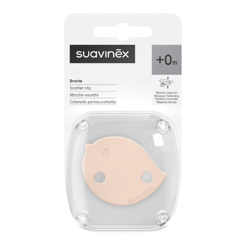 Suavinex, Pacifier Holder, Baby Pacifier Chain, Clip with Clamp, Bird-Shaped Plate. For Babies +0 Months, Suitable for Newborns, Birdies Pink