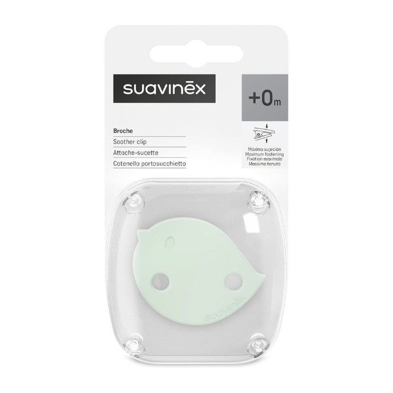 Suavinex, Pacifier Holder, Baby Pacifier Chain, Clip with Clamp, Bird-Shaped Plate. For Babies +0 Months, Suitable for Newborns, Birdies Verde