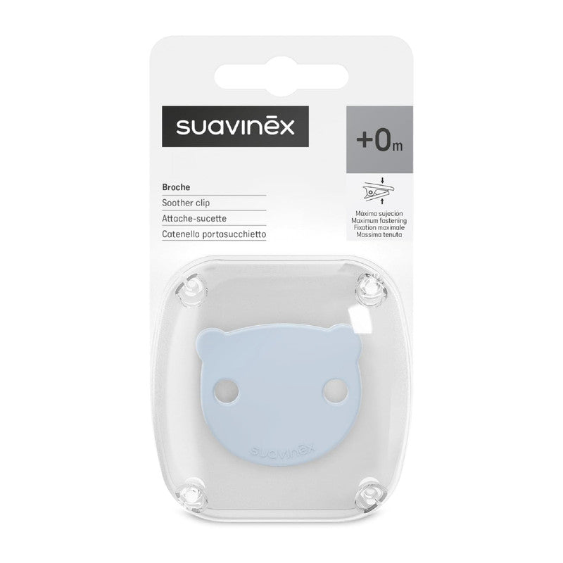 Suavinex, Pacifier Clip, Cadena Chupete Bebé, Sujeta - Clip con Pinza, Placa con Forma de Osito. Para Bebés +0 Meses, Apto Recién Nacido, Wild&Free Blue