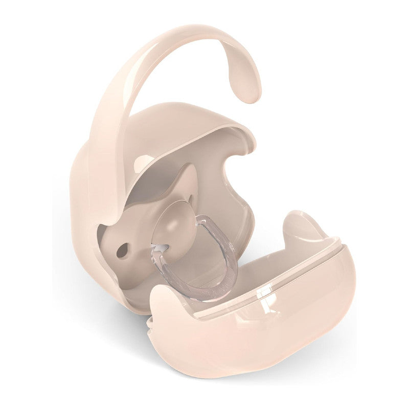 Suavinex, Baby Pacifier Holder, for Carrying 2 Pacifiers, Box – Durable and Easy to Clean Case, with Flexible Handle for Hanging from Bag, Trolley or Cot, Secure Closure, +0 Months, Birdies Pink