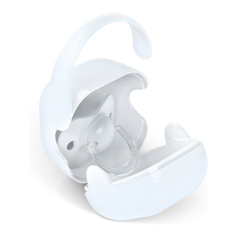Suavinex, Baby Pacifier Holder, for Carrying 2 Pacifiers, Box – Durable and Easy to Clean Case, with Flexible Handle for Hanging from Bag, Trolley or Cot, Secure Closure, +0 Months, Wild&Free Blue