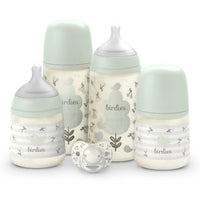 Suavinex, Newborn Baby Bottle Set, Gift Pack with: 2 x 270 ml Medium Flow + 2 x 150 ml Slow Flow + Pacifier 0 to 6 Months, Physiological SX Pro Silicone Teats, 5 Pcs, +0M, Birdies Green_1