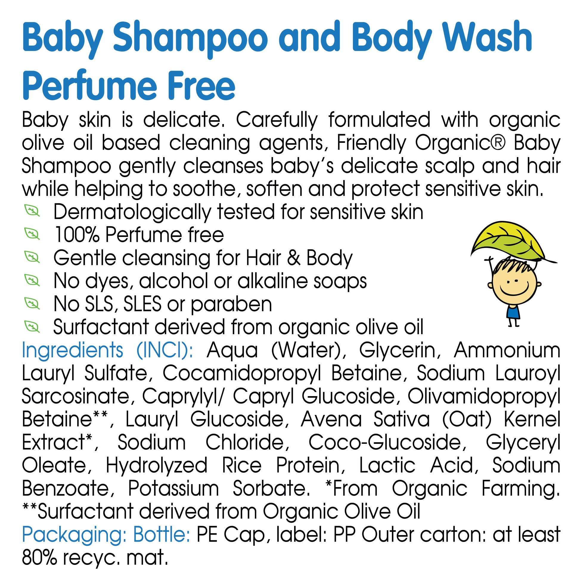 Friendly Organic 400ml Perfume Free Baby Shampoo & Body Wash, Clear