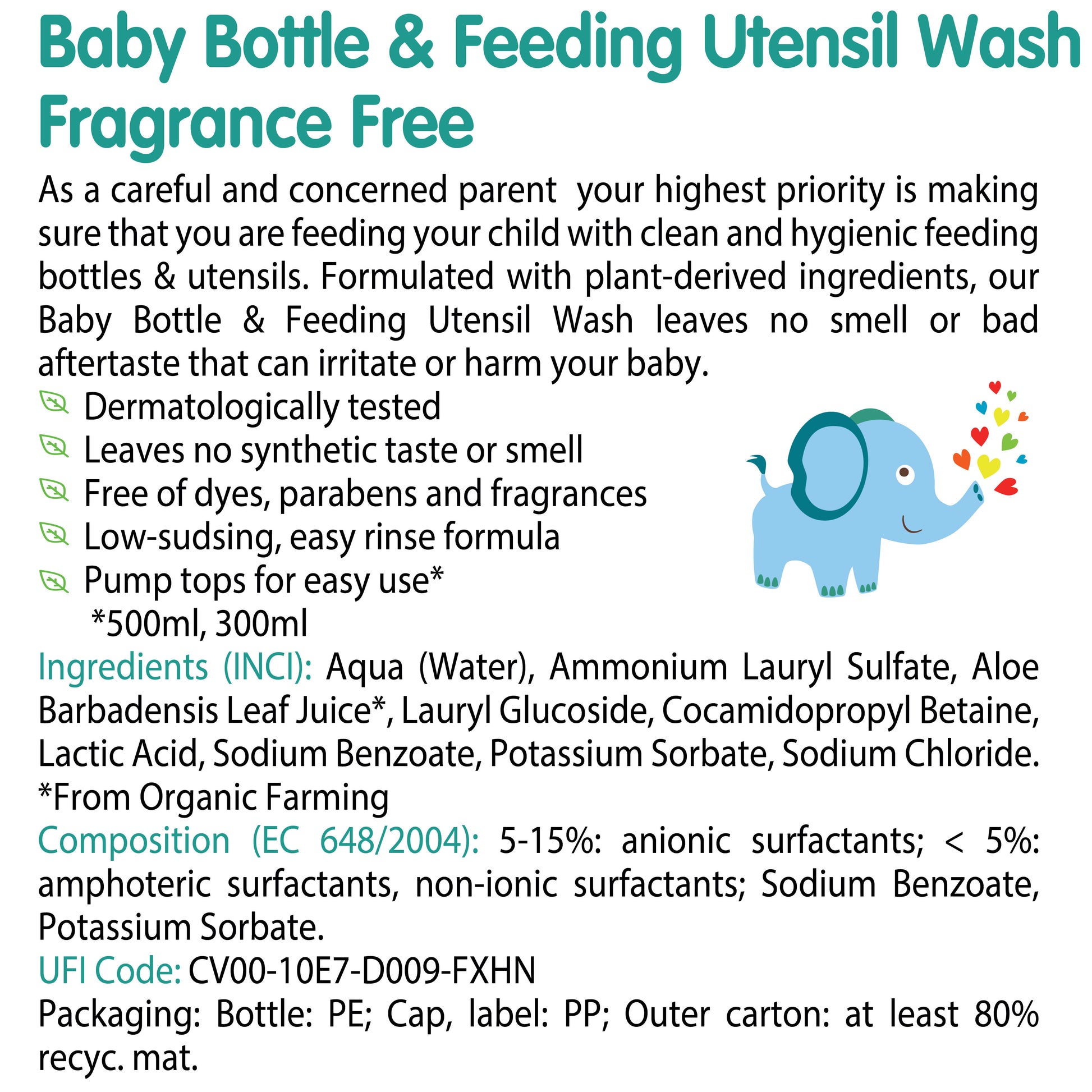Friendly Organic Fragrance Free Baby Bottle & Feeding Utensil Wash, Clear