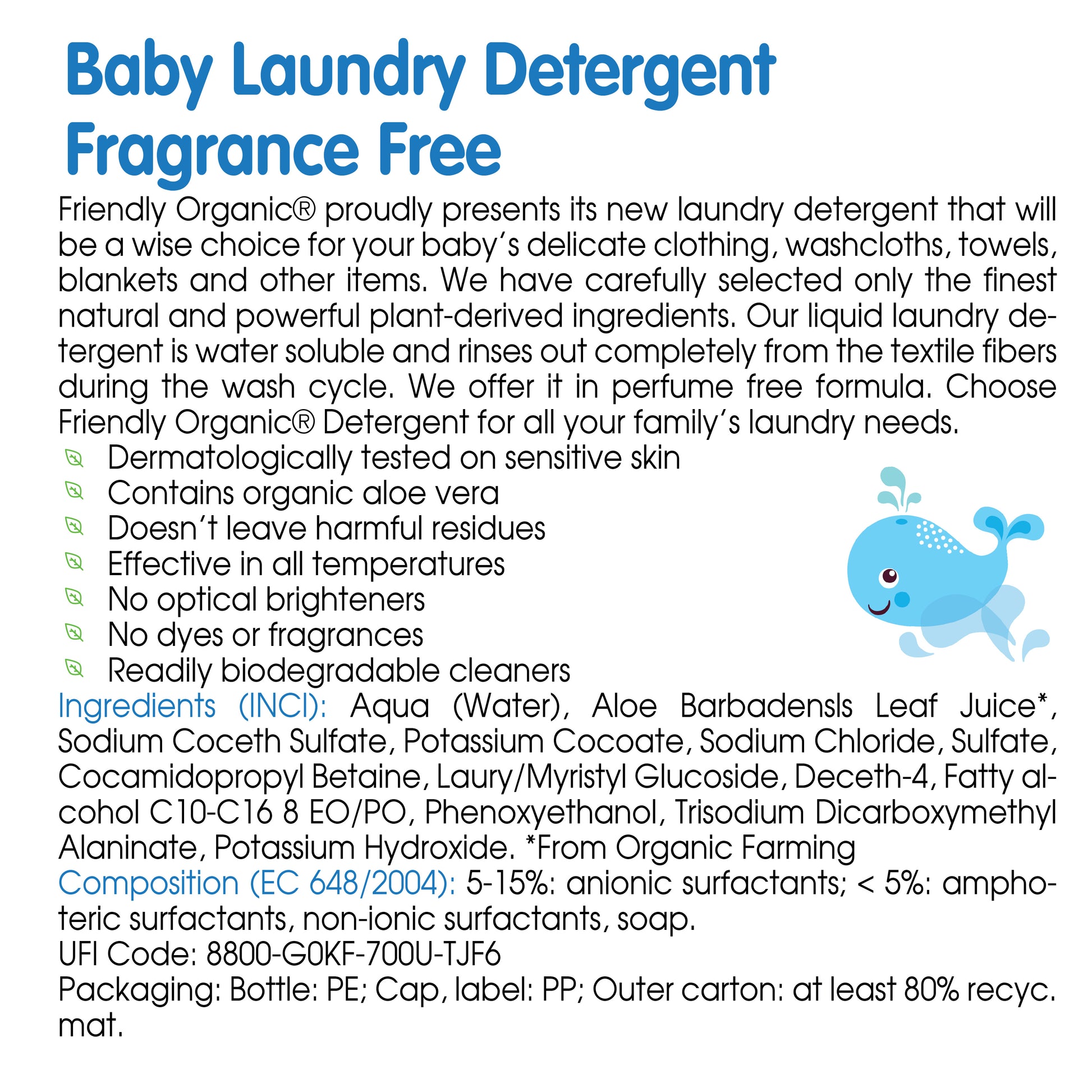 Friendly Organic Fragrance Free Baby Laundry Detergent, White