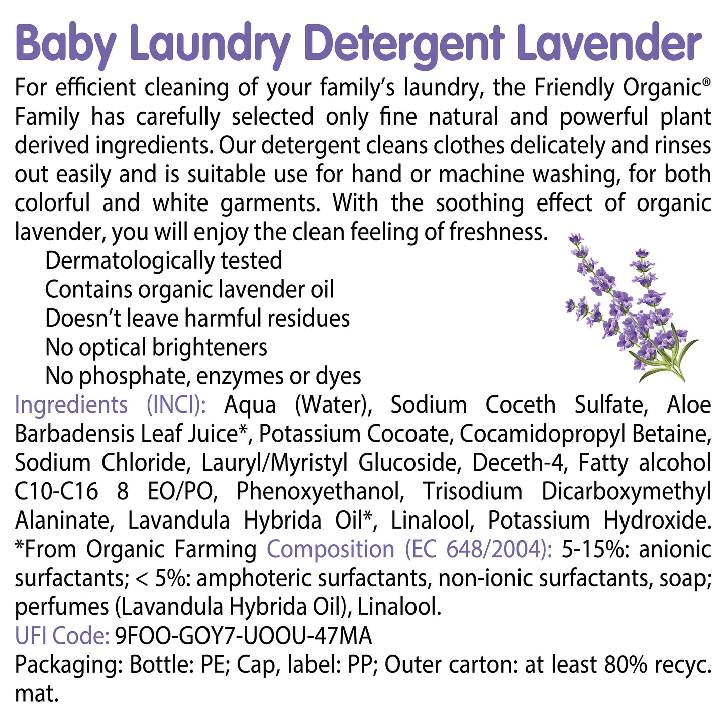 Friendly Organic Lavender Baby Laundry Detergent, White