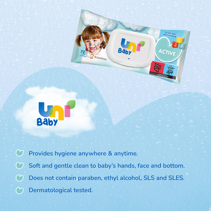 Uni Baby Active Wipes - 72 pcs