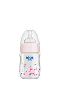 Weebaby - Heat Resistant Patterned Classical Plus Wide Neck Glass Feeding Bottle 120 ml (0-6 Months)