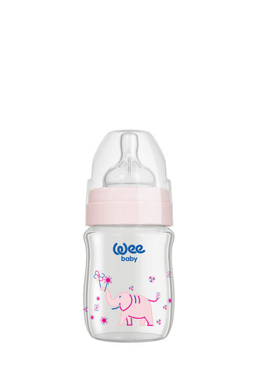 /arwee-baby-heat-resistant-patterned-classical-plus-wide-neck-glass-feeding-bottle-120-ml-0-6-months-pack-of-3-assorted-colors-design
