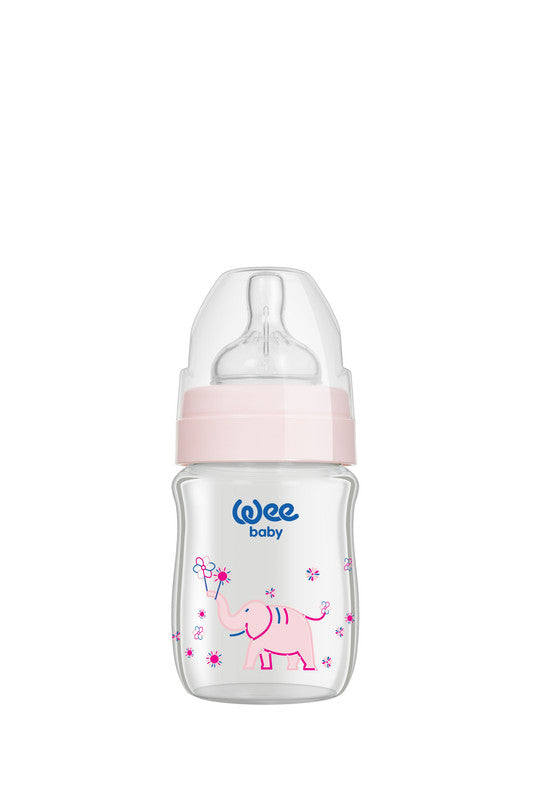 Weebaby - Heat Resistant Patterned Classical Plus Wide Neck Glass Fedding Bottle 280 ml (0-6 Months)