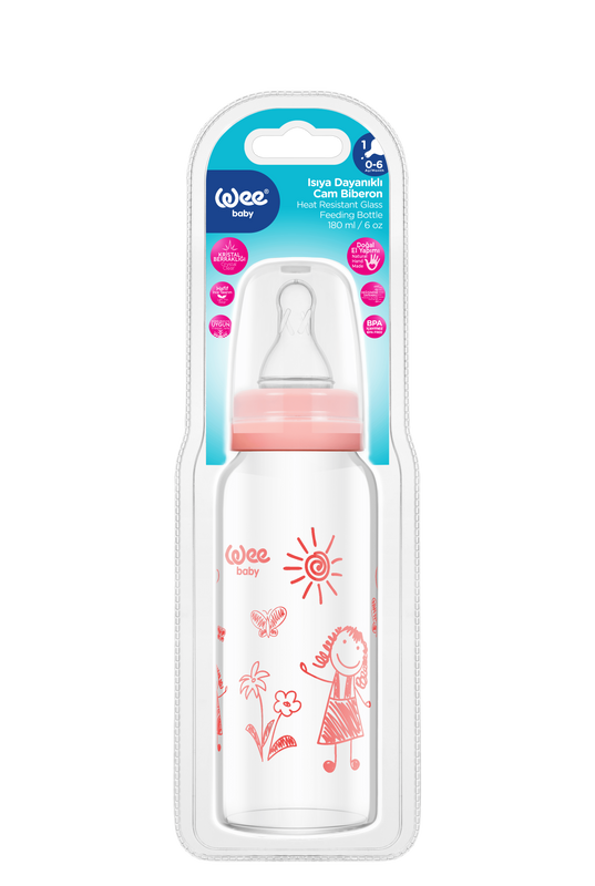 Weebaby - Heat Resistant Glass Feeding Bottle 180ml (0-6 Months)