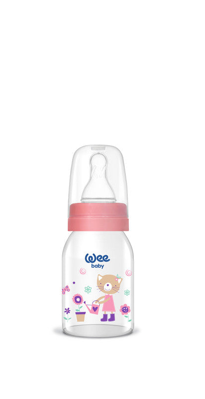 Wee Baby - Glass Feeding Bottle 125 ml (0-6 Months) Pack of 2, Assorted Colors Colors & Design