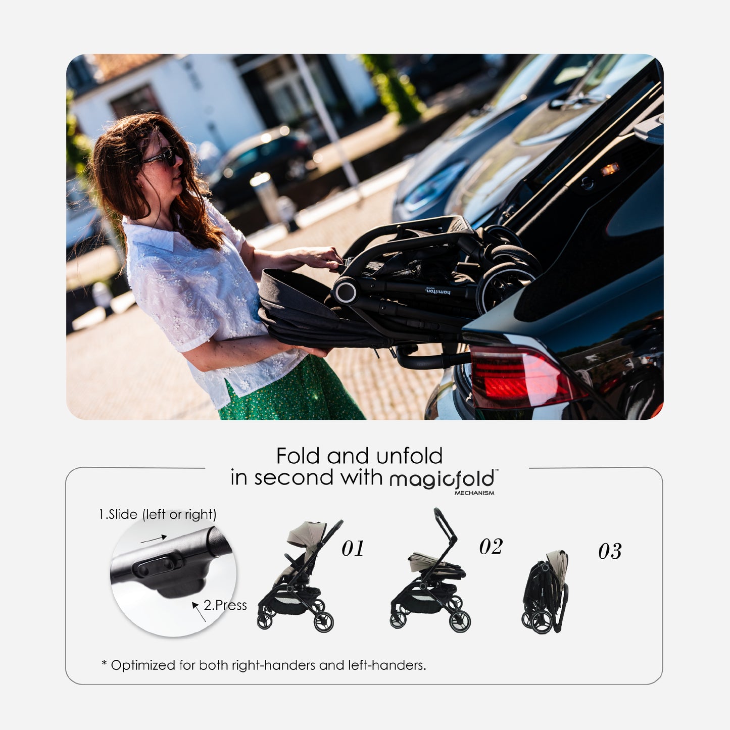 Hamilton by Yoop T1 Buggy – 360° Rotating Seat, MagicFold™, Lightweight Stroller (Khaki)