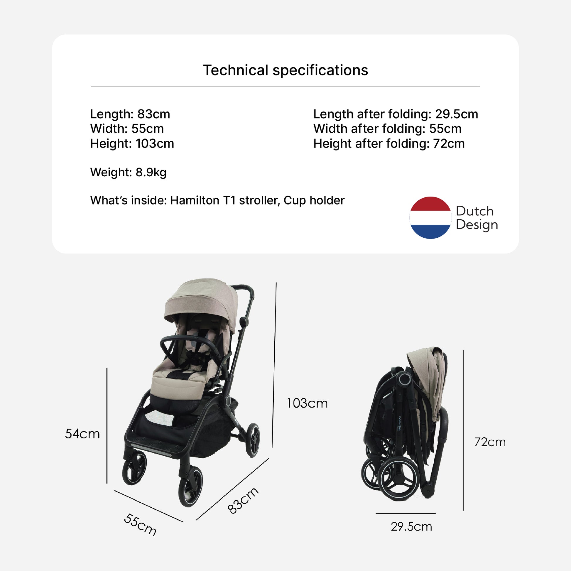 Hamilton by Yoop T1 Buggy – 360° Rotating Seat, MagicFold™, Lightweight Stroller (Khaki)