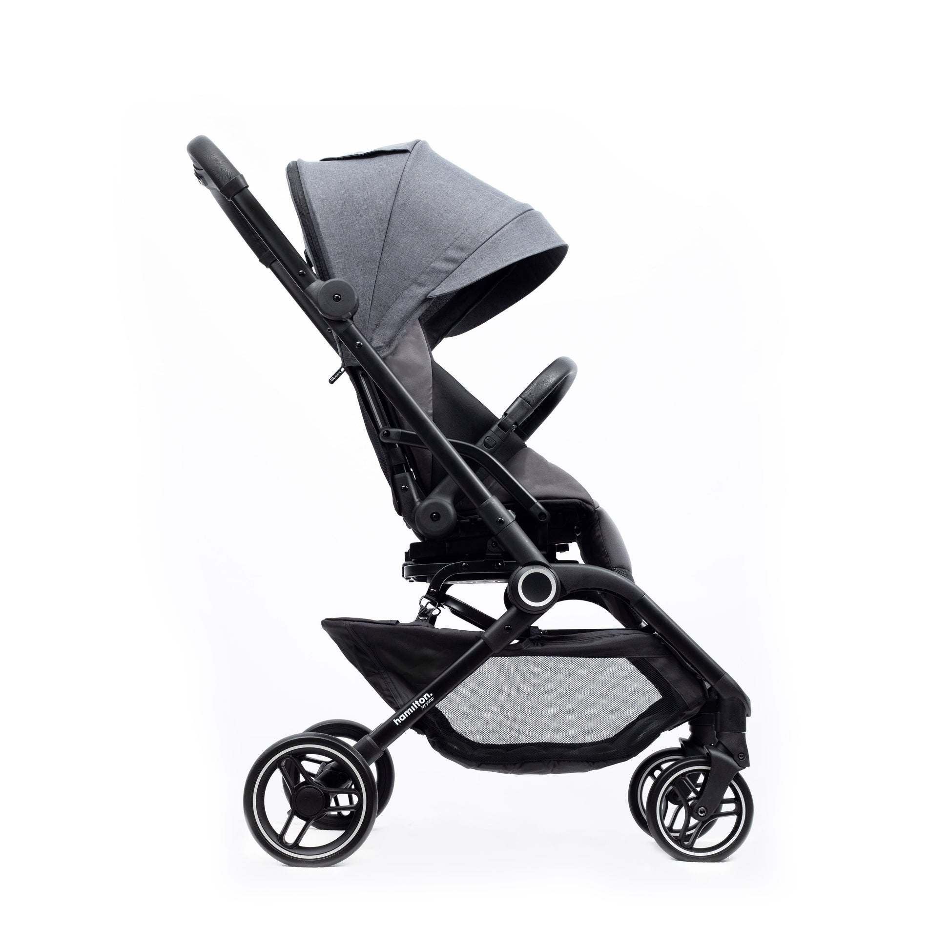 Hamilton by Yoop T1 Buggy – 360° Rotating Seat – MagicFold™ Technology – Foldable – Reflective Wheels with Suspension – Includes Protective Bag and Cup Holder – Adjustable and Manoeuvrable Pushchair – Lightweight Stroller – Folding Buggy – Grey