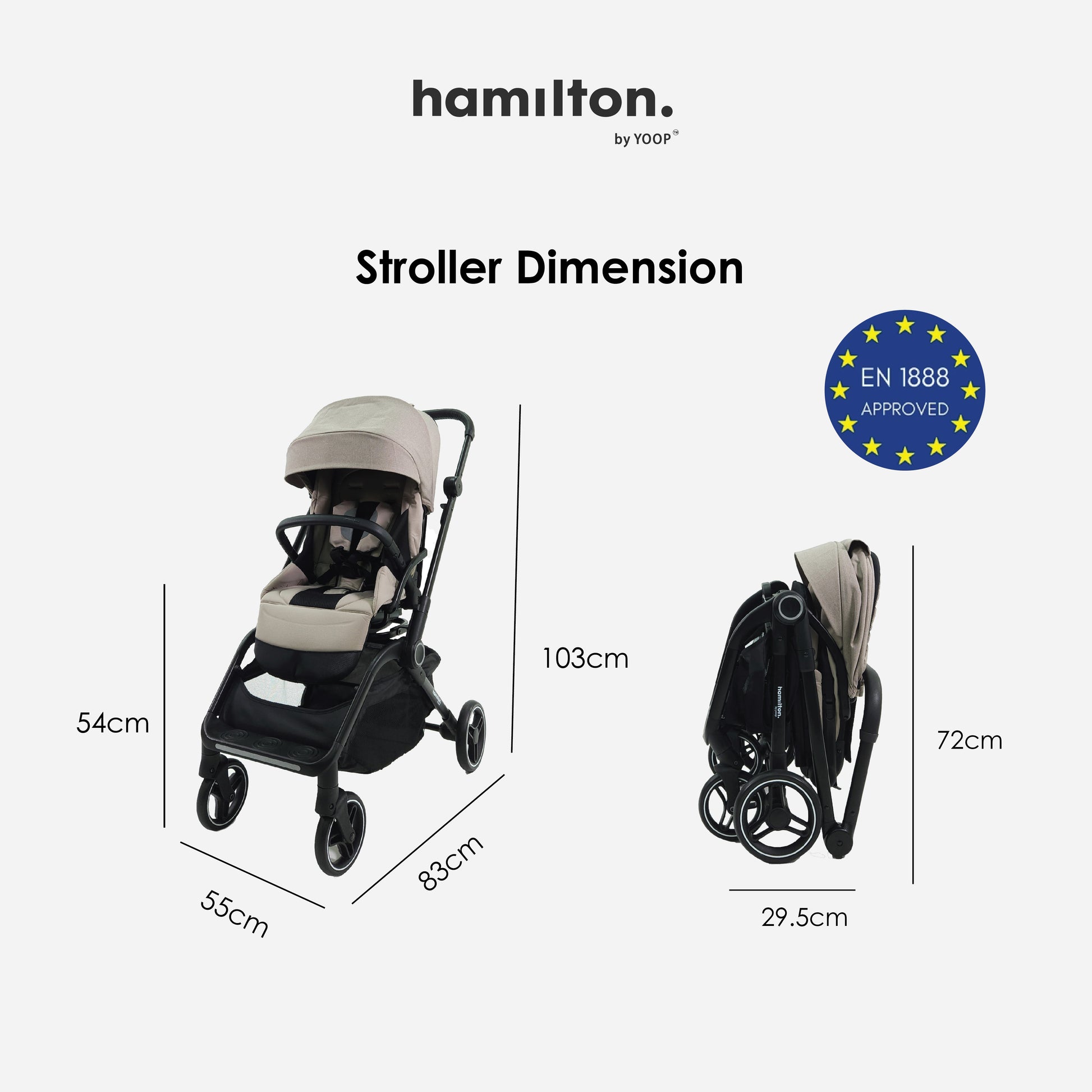 Hamilton by Yoop T1 Buggy – 360° Rotating Seat – MagicFold™ Technology – Foldable – Reflective Wheels with Suspension – Includes Protective Bag and Cup Holder – Adjustable and Manoeuvrable Pushchair – Lightweight Stroller – Folding Buggy – Grey