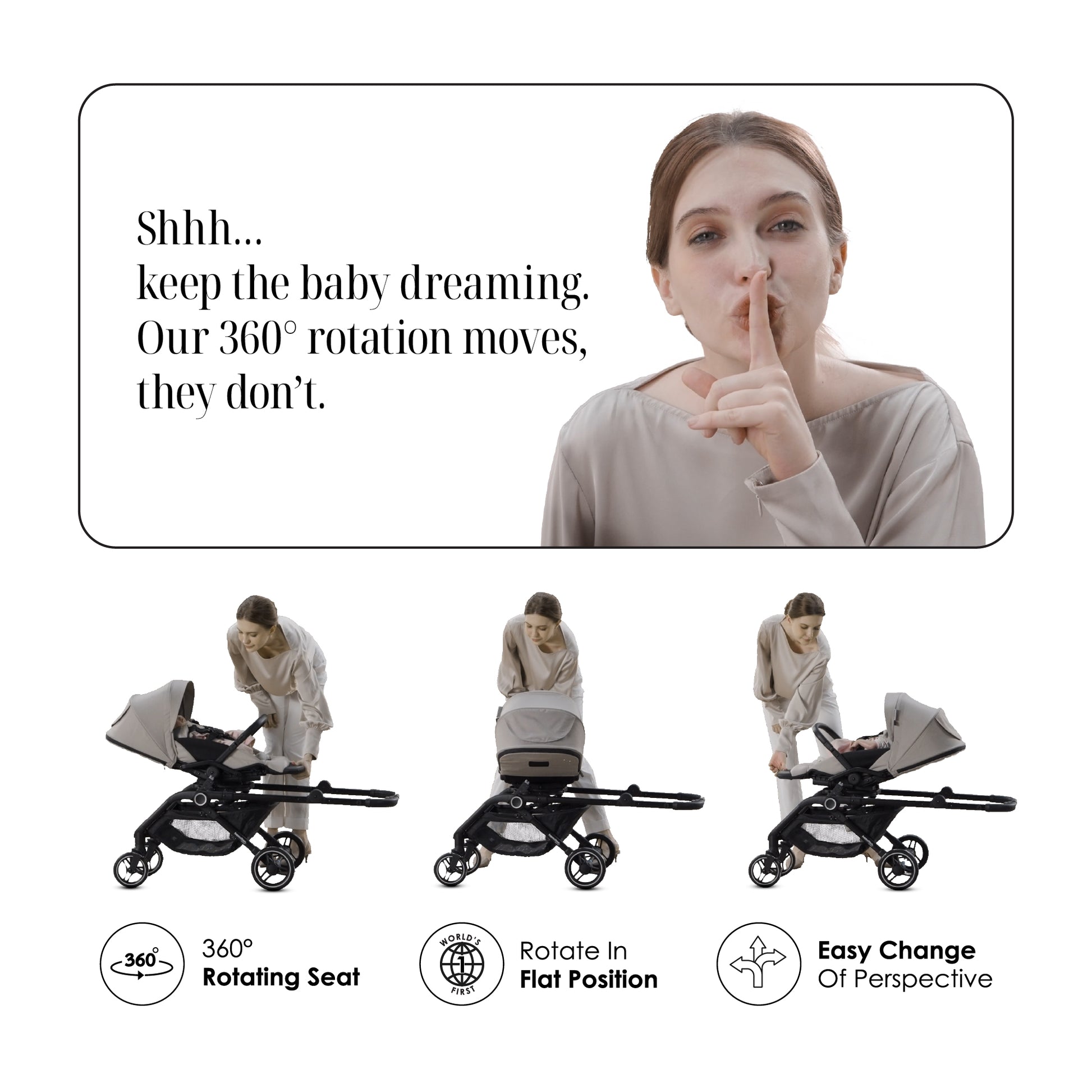 Hamilton by Yoop T1 Buggy – 360° Rotating Seat, MagicFold™, Lightweight Stroller (Grey)