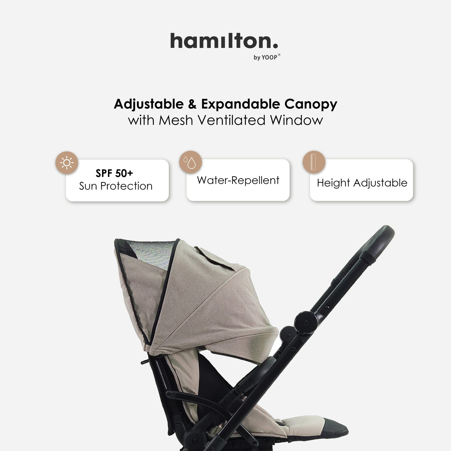 Hamilton by Yoop T1 Buggy – 360° Rotating Seat – MagicFold™ Technology – Foldable – Reflective Wheels with Suspension – Includes Protective Bag and Cup Holder – Adjustable and Manoeuvrable Pushchair – Lightweight Stroller – Folding Buggy – Grey