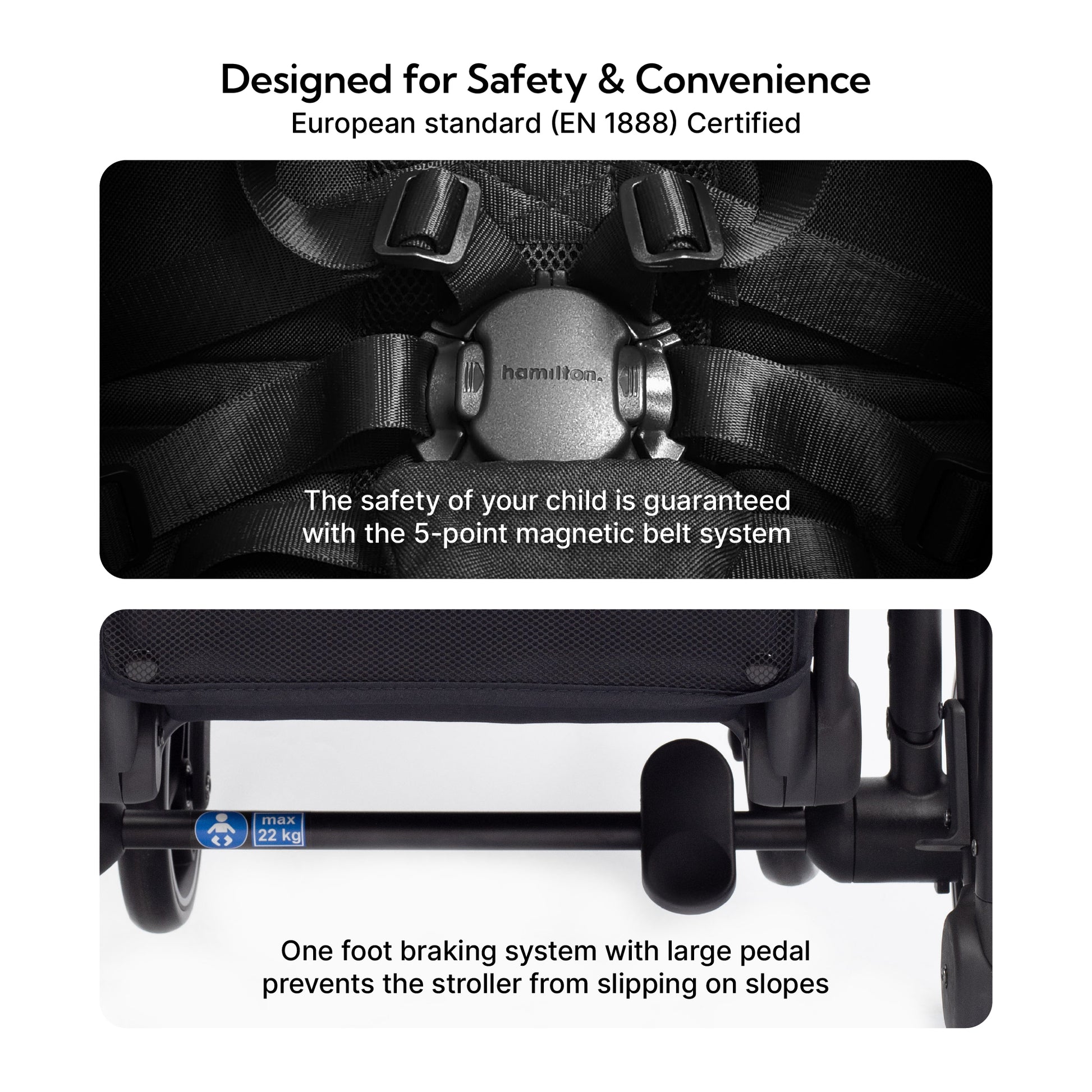 Hamilton by Yoop T1 Buggy – 360° Rotating Seat, MagicFold™, Lightweight Stroller (Grey)