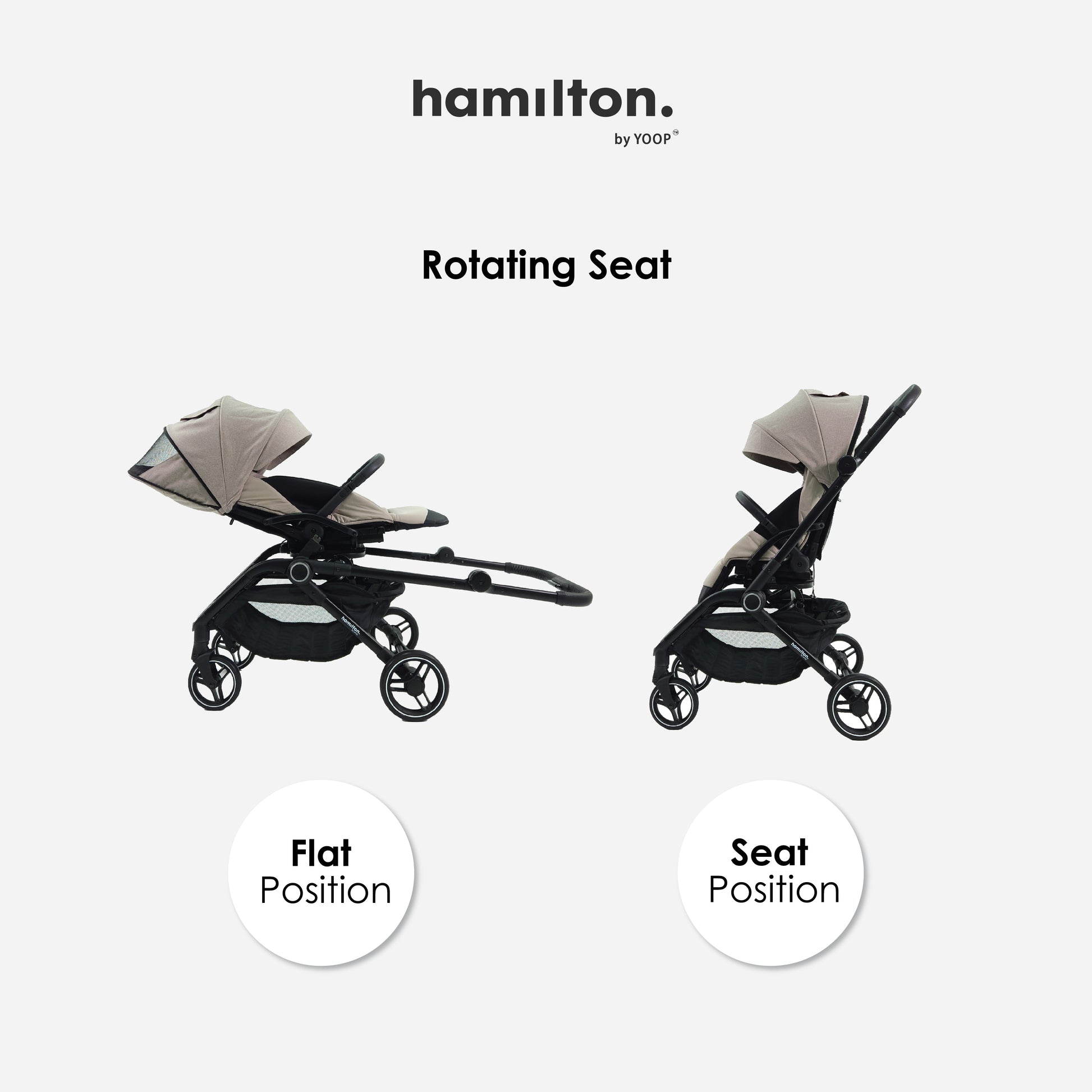 Hamilton by Yoop T1 Buggy – 360° Rotating Seat – MagicFold™ Technology – Foldable – Reflective Wheels with Suspension – Includes Protective Bag and Cup Holder – Adjustable and Manoeuvrable Pushchair – Lightweight Stroller – Folding Buggy – Grey