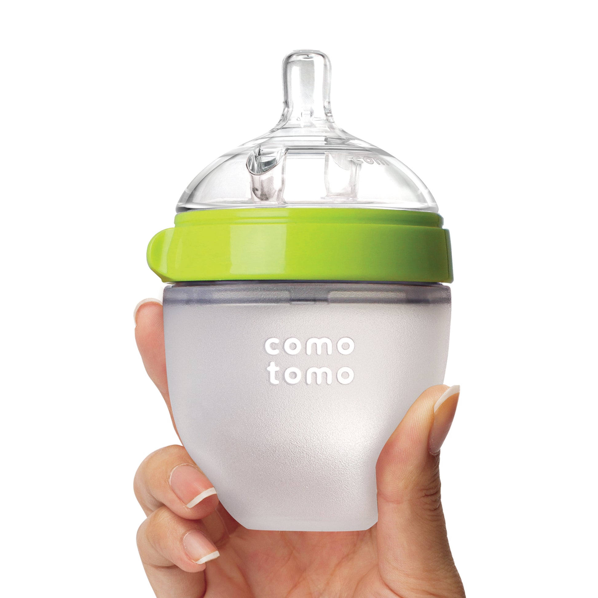 كوموتومو - زجاجة رضاعة ذات ملمس طبيعي (عبوة واحدة) - أخضر وأبيض، 150 مل
