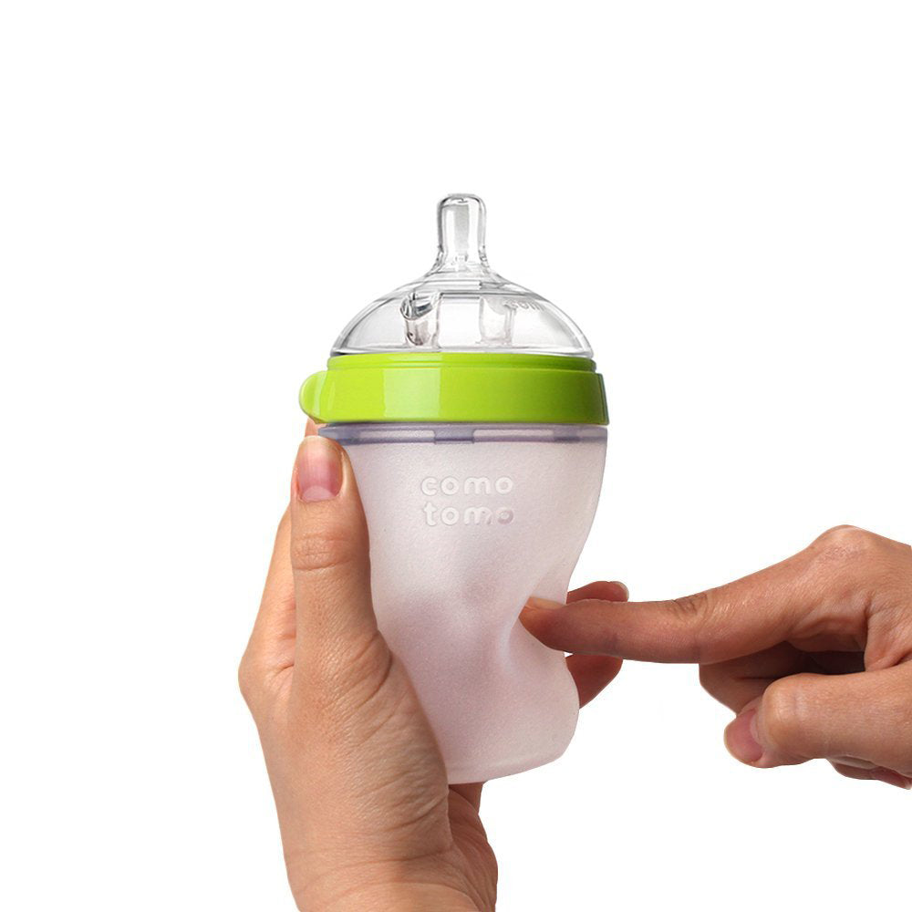 Comotomo - Natural Feel Baby Bottle (Single Pack) - Green & White,150 ml