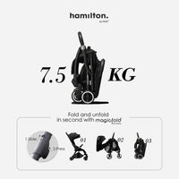 Hamilton by Yoop - Everyday Stroller - Quick Fold & Easy Store in Cabin Overhead Compartments - Autofold System - Black_4