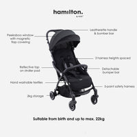 Hamilton by Yoop - Everyday Stroller - Quick Fold & Easy Store in Cabin Overhead Compartments - Autofold System - Black_10