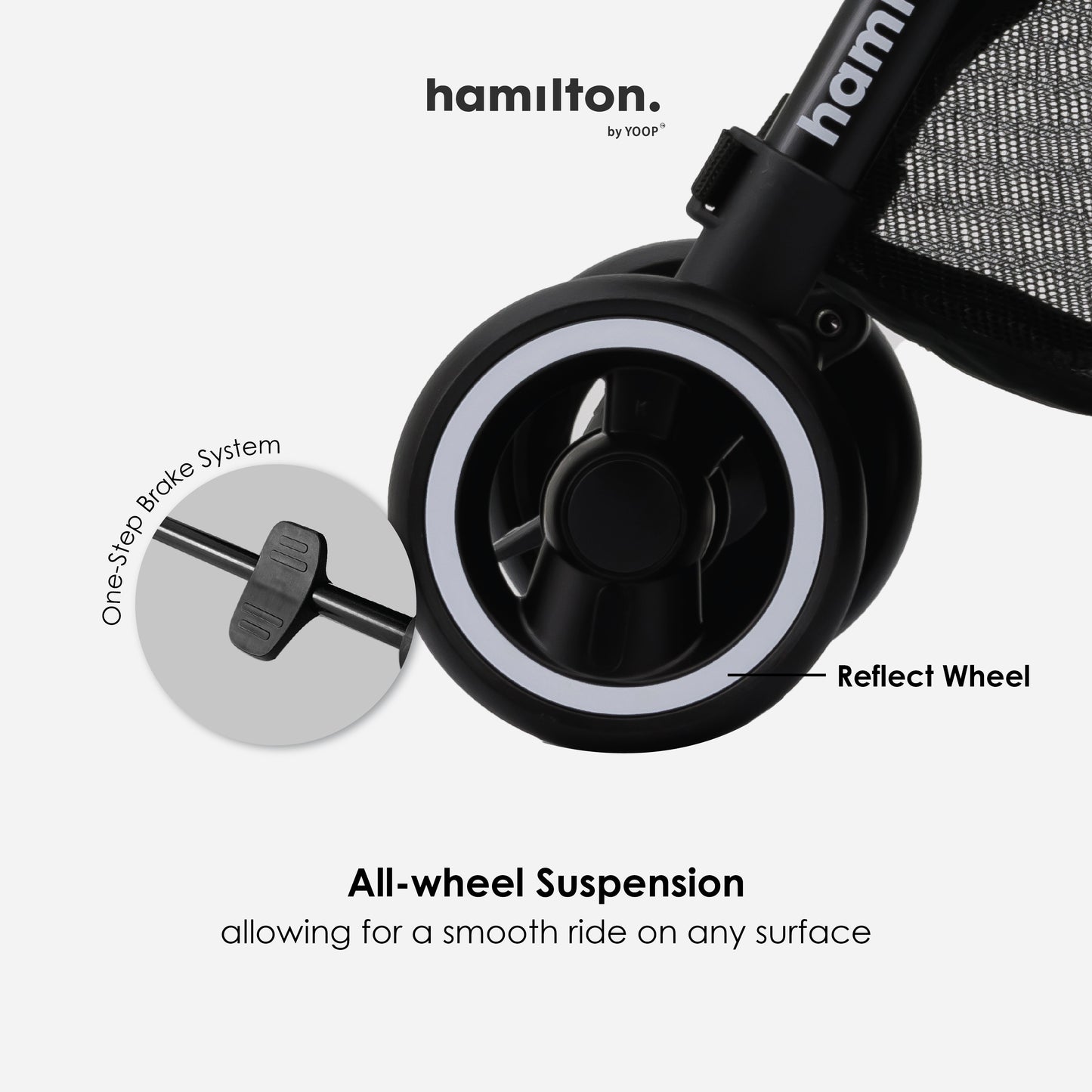 Hamilton by Yoop - Everyday Stroller - Quick Fold & Easy Store in Cabin Overhead Compartments - Autofold System - Grey