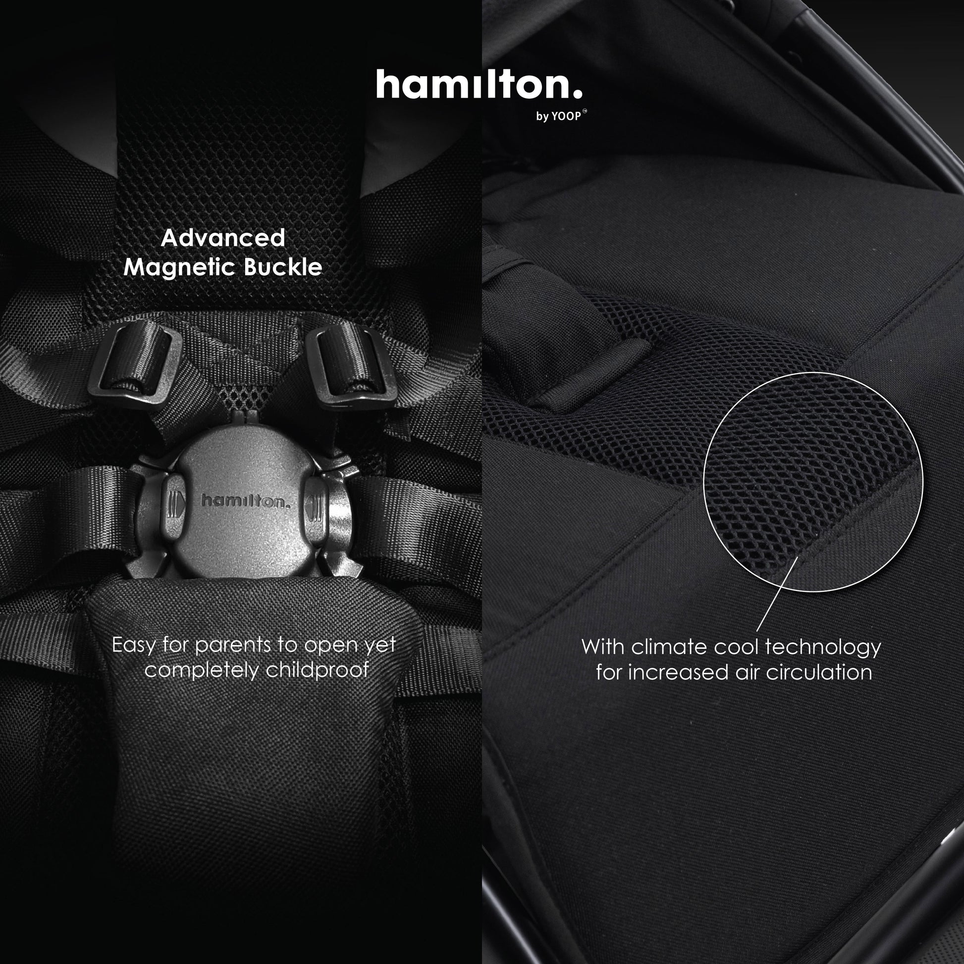 Hamilton by Yoop - Everyday Stroller - Quick Fold & Easy Store in Cabin Overhead Compartments - Autofold System - Grey