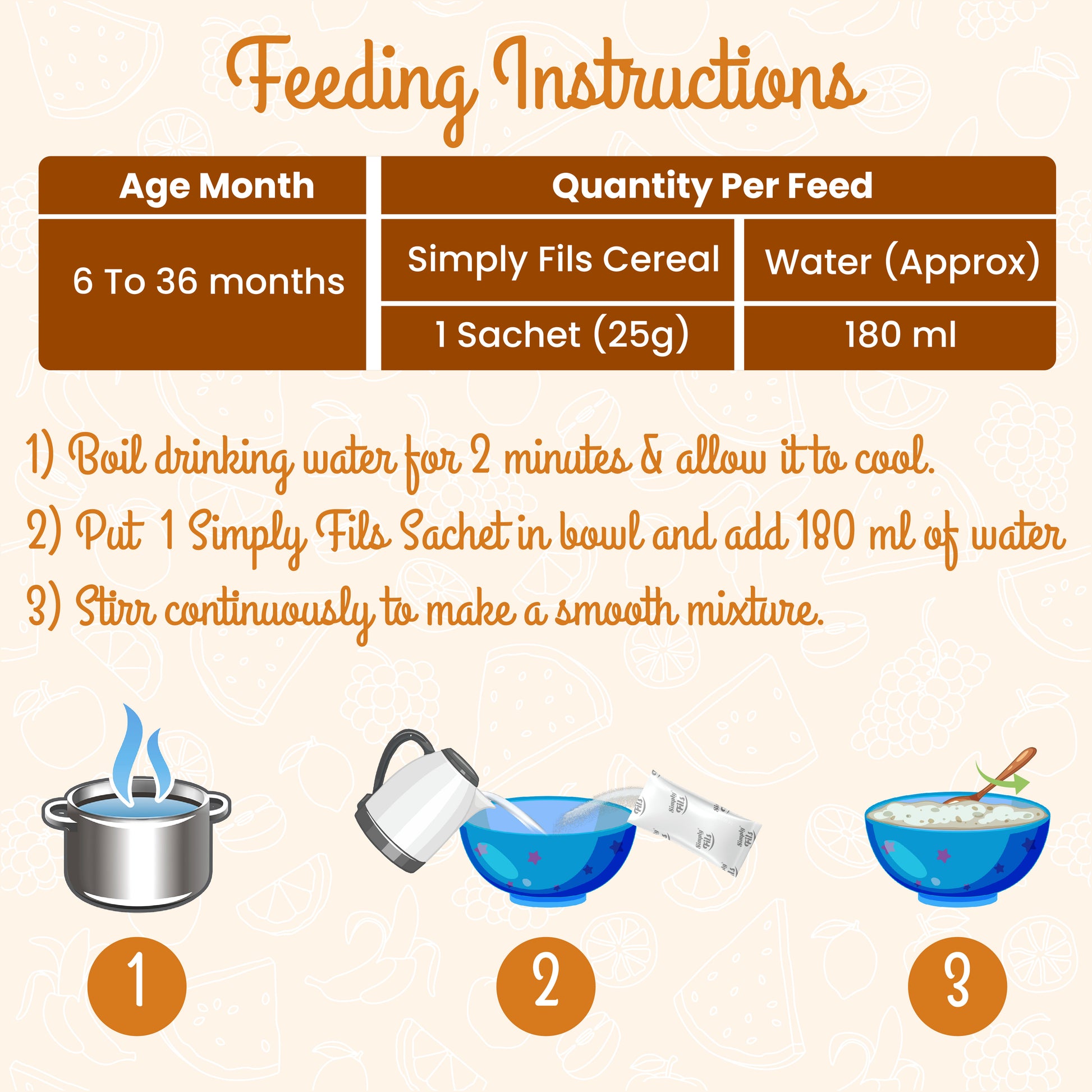 Simply Fils Baby Cereal with Jasmine Rice & Milk 10 Single Serve Infant Cereal Sachets, 6-36 Months, Fortified with Vitamins & Minerals-250gm