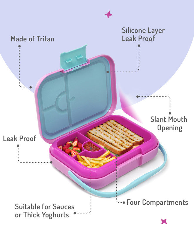 Bonfino ABS Bento Lunch Box, Microwave Safe, Dishwasher Safe, Removable Food Tray, BPA Free, Silicone Seal, Leak Resistant, Odour Free, 22x15.5x5cm, 765mL, 3 Years+ - Pink