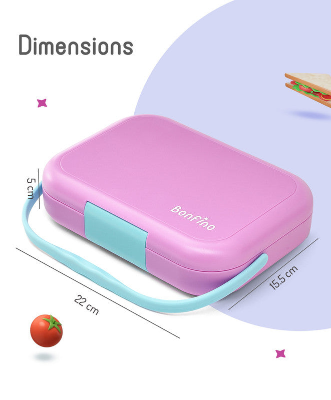 Bonfino ABS Bento Lunch Box, Microwave Safe, Dishwasher Safe, Removable Food Tray, BPA Free, Silicone Seal, Leak Resistant, Odour Free, 22x15.5x5cm, 765mL, 3 Years+ - Pink