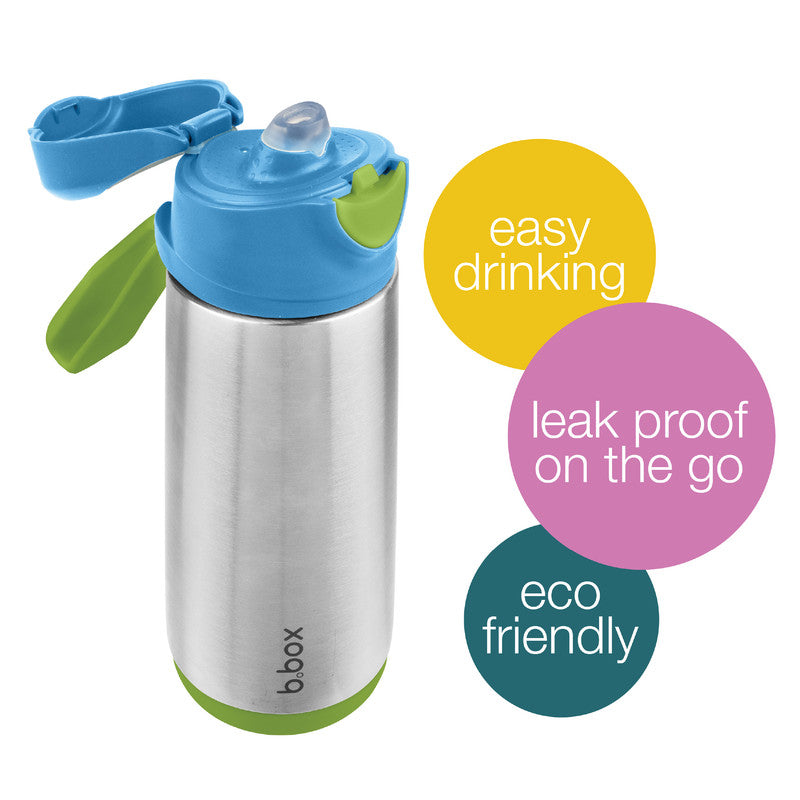 b.box Insulated Sport Spout Drink & Water Bottle | Tilt and Sip |Keeps Drinks Cold up to 15hrs, Warm up to 8hrs | 500ml/16.9( ocean breeze)