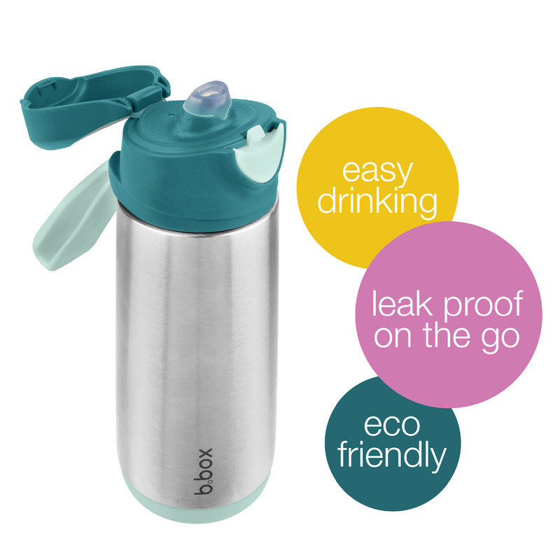 b.box Insulated Sport Spout Drink & Water Bottle | Tilt and Sip |Keeps Drinks Cold up to 15hrs, Warm up to 8hrs | 500ml/16.9(emerald forest)