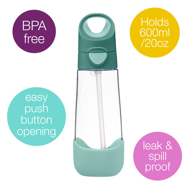 b.box TritanTM Drink & Water Bottle | Easy Grip Bottle and Leakproof Lid | Cool Modern Child Friendly Design, Best for After Sippy Cup | 600ml/20 (emerald forest)