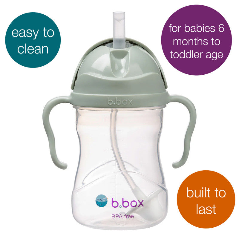 b.box Sippy Cup | Drink from any Angle | Fliptop, Weighted Straw, Leak Proof & Easy Grip | BPA Free, Dishwasher safe | From 6m+ | 240ml/8 oz (Sage)