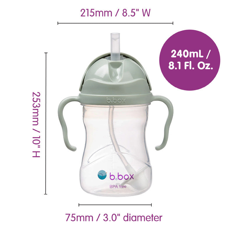 b.box Sippy Cup | Drink from any Angle | Fliptop, Weighted Straw, Leak Proof & Easy Grip | BPA Free, Dishwasher safe | From 6m+ | 240ml/8 oz (Sage)