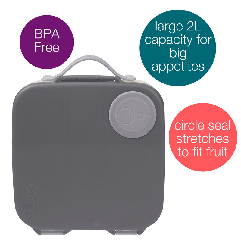 b.box Lunchbox | Jumbo Bento Box with 4 Compartments (2 Leakproof), Removable Divider, Gel Cold Pack | Ideal for School | From 3+ | 1L capacity, Grey