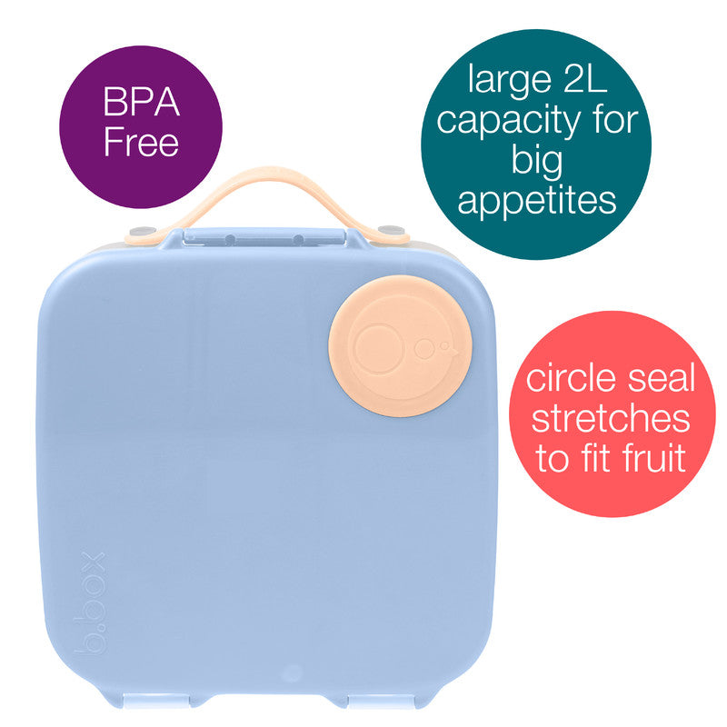b.box Lunchbox | Jumbo Bento Box with 4 Compartments (2 Leakproof), Removable Divider, Gel Cold Pack | Ideal for School | From 3+ | 1L capacity, Blue-orange