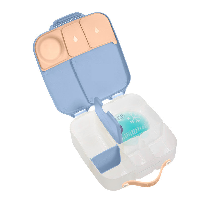 b.box Lunchbox | Jumbo Bento Box with 4 Compartments (2 Leakproof), Removable Divider, Gel Cold Pack | Ideal for School | From 3+ | 1L capacity, Blue-orange
