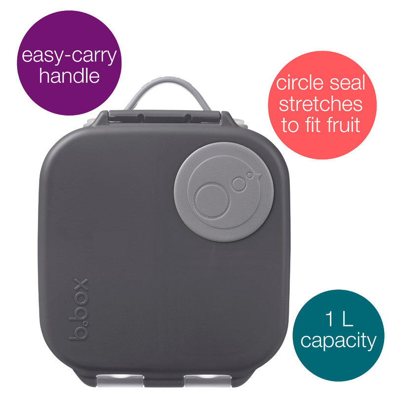 b.box Mini Lunchbox | Bento Box with 3 Compartments (2 Leakproof) | Ideal for Toddlers, Kids Lunch & Snacks | Fits Whole Piece of Fruit | BPA Free, Grey