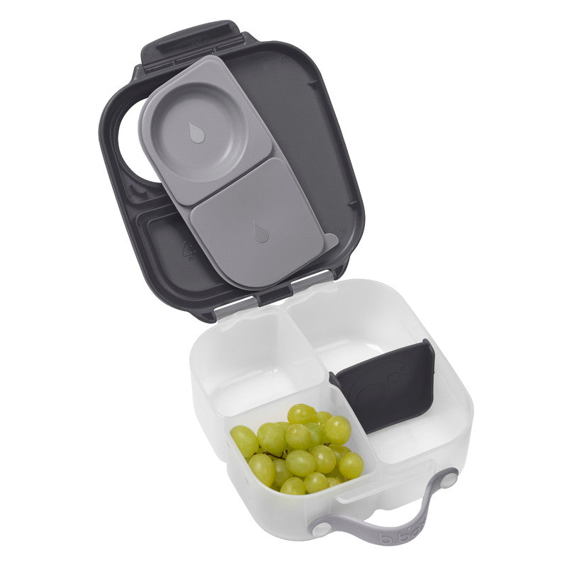 b.box Mini Lunchbox | Bento Box with 3 Compartments (2 Leakproof) | Ideal for Toddlers, Kids Lunch & Snacks | Fits Whole Piece of Fruit | BPA Free, Grey