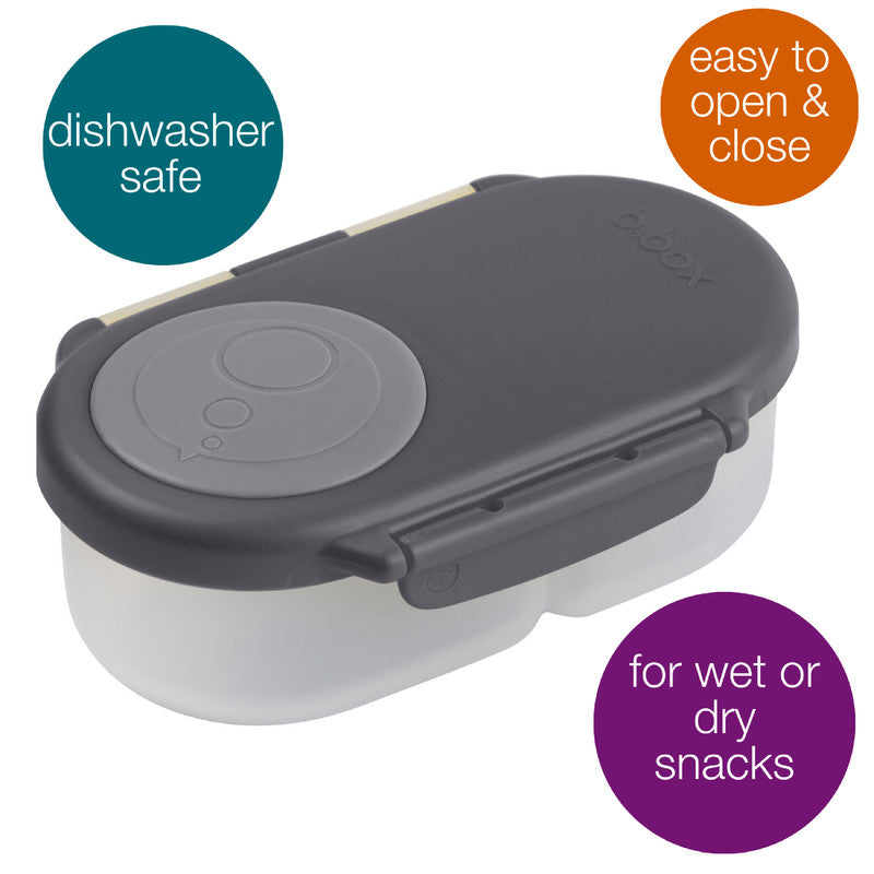 b.box Snackbox | Mini Bento Lunch Box with 2 Leakproof Compartments | Ideal for Toddlers, Kids Lunch & Snacks | Fits Whole Piece of Fruit | BPA Free, Grey