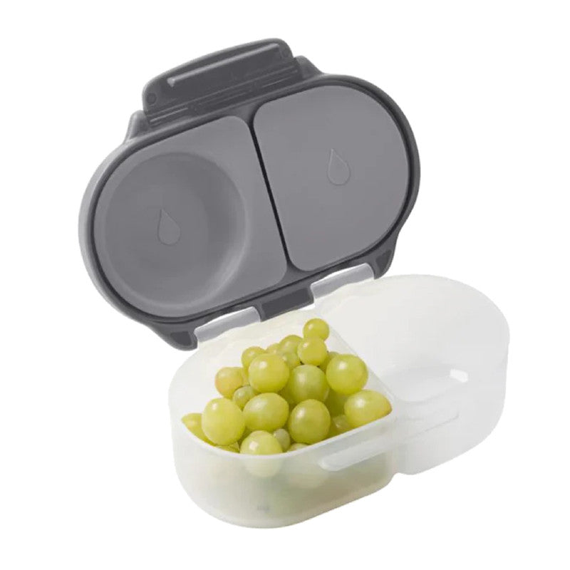 b.box Snackbox | Mini Bento Lunch Box with 2 Leakproof Compartments | Ideal for Toddlers, Kids Lunch & Snacks | Fits Whole Piece of Fruit | BPA Free, Grey