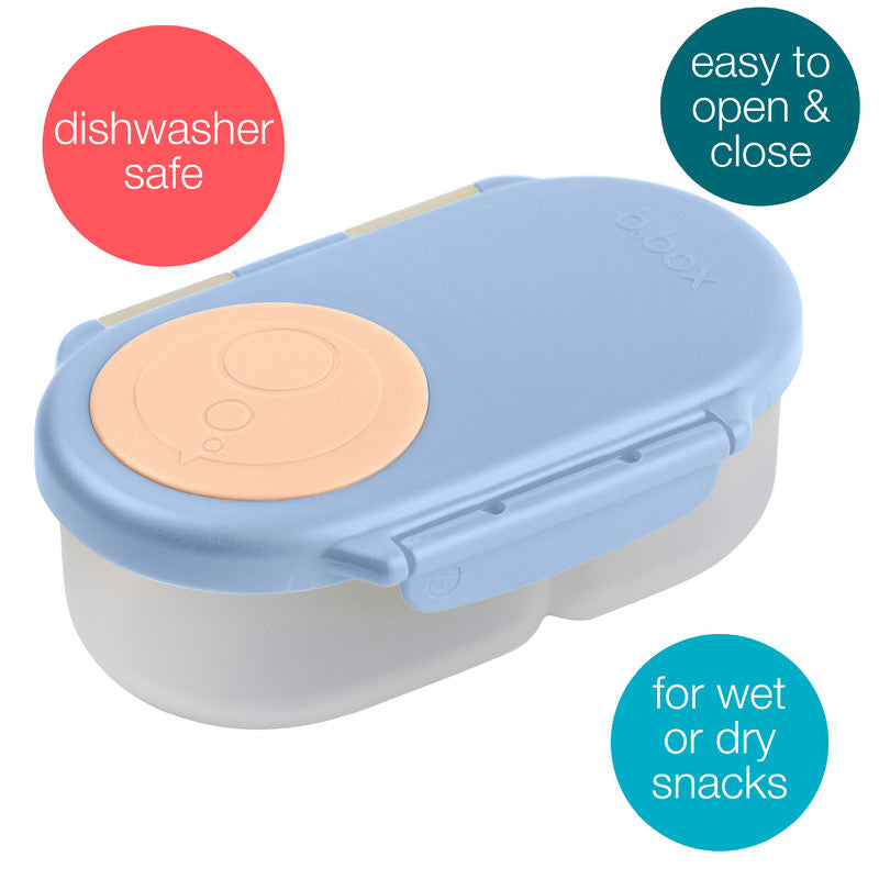 b.box Snackbox | Mini Bento Lunch Box with 2 Leakproof Compartments | Ideal for Toddlers, Kids Lunch & Snacks | Fits Whole Piece of Fruit | BPA Free, Blue-orange